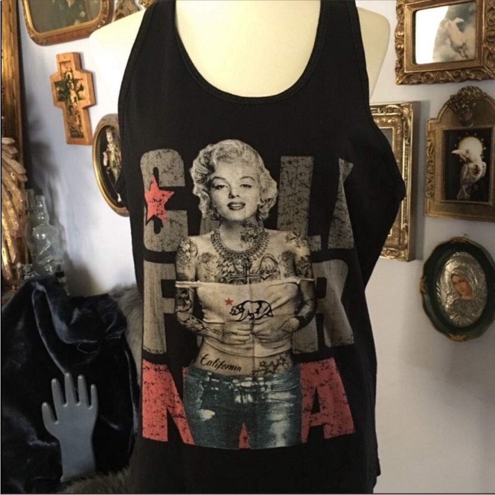 Marilyn Monroe Tattooed Hipster California Pro Tag Black Tank Top Large